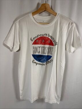 American Eagle Outfitters White Tee with Red & Blue 'Rock This Vote' Graphic